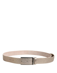 Brunello Cucinelli Metallic Beige Leather Silver Metal Buckle Belt - 85 cm / 34 Inches