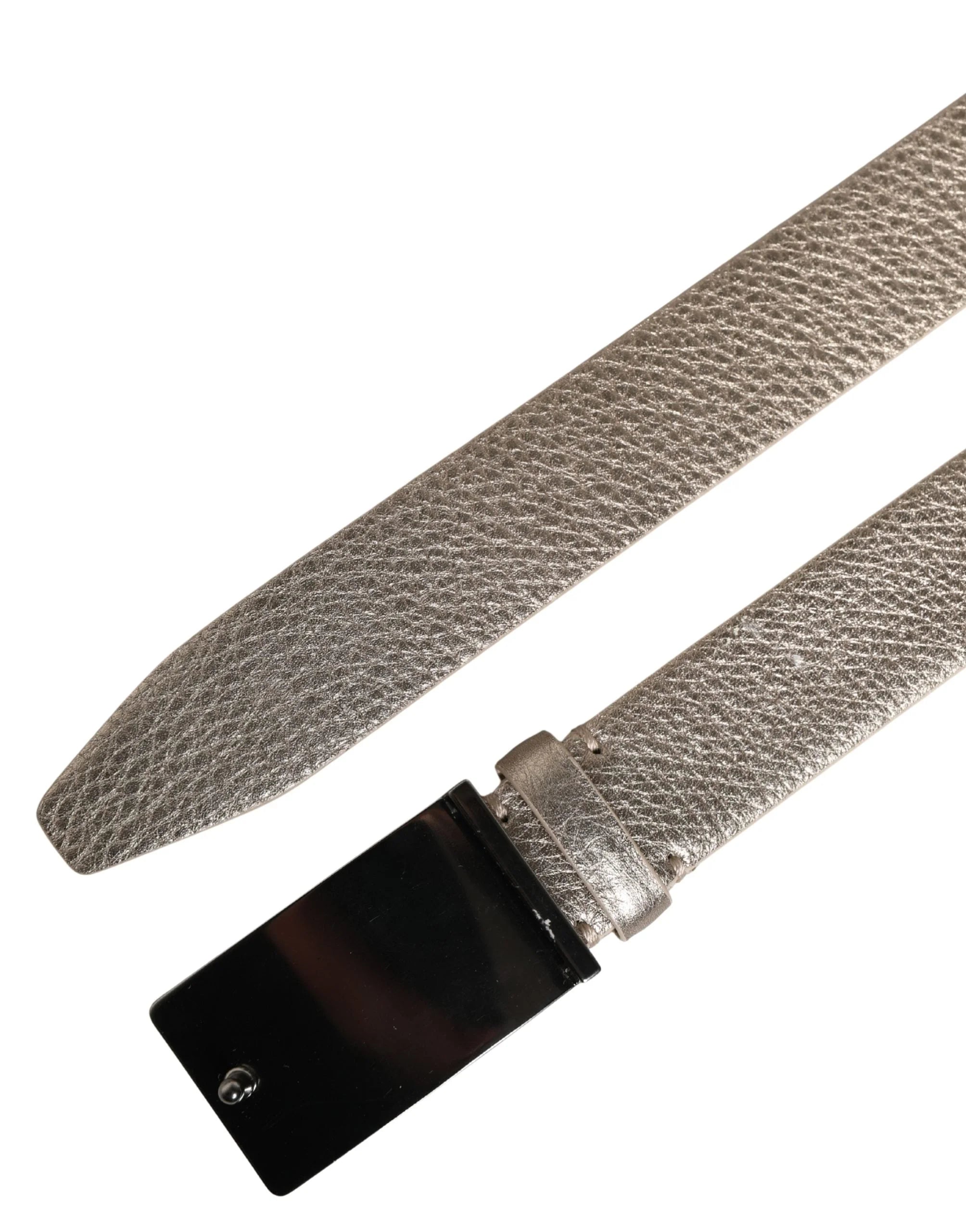 Brunello Cucinelli Metallic Beige Leather Silver Metal Buckle Belt - 85 cm / 34 Inches