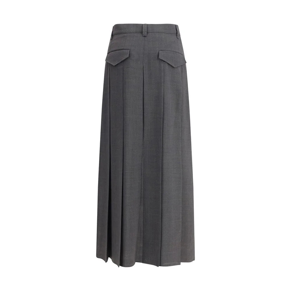 Brunello Cucinelli Pleated long Skirt in virgin wool techno gauze