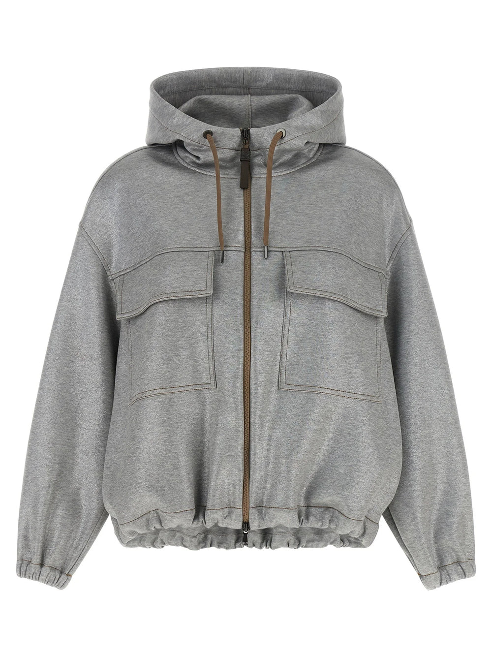 Brunello Cucinelli Silver Cotton Bomber