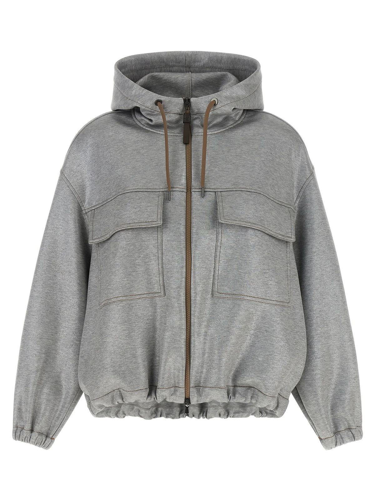 Brunello Cucinelli Silver Cotton Bomber