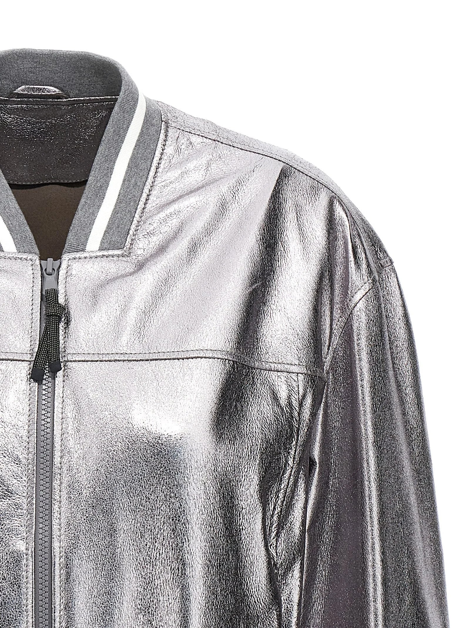 Brunello Cucinelli Silver Leather Bomber - IT42
