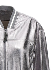 Brunello Cucinelli Silver Leather Bomber - IT42