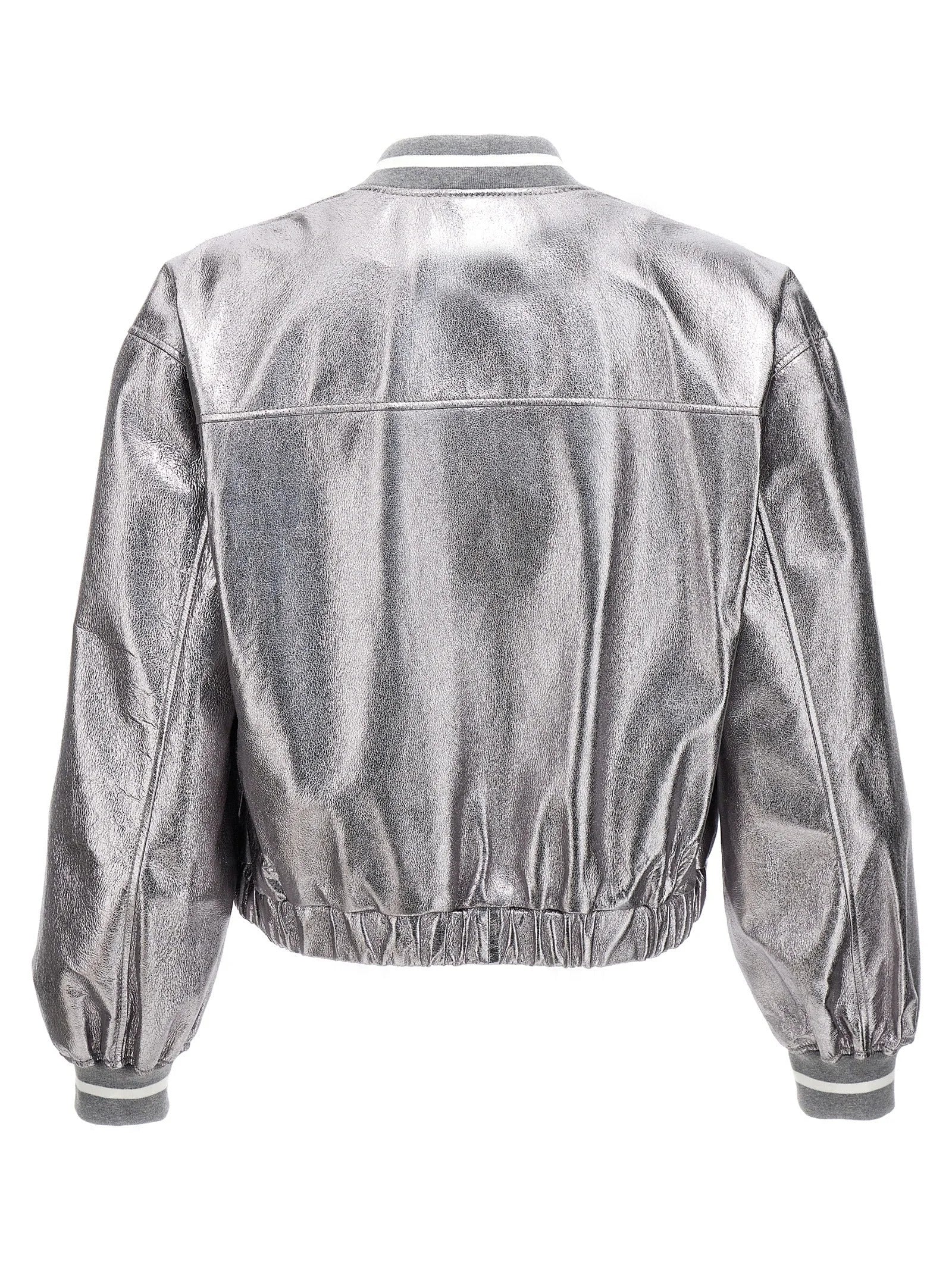Brunello Cucinelli Silver Leather Bomber - IT42