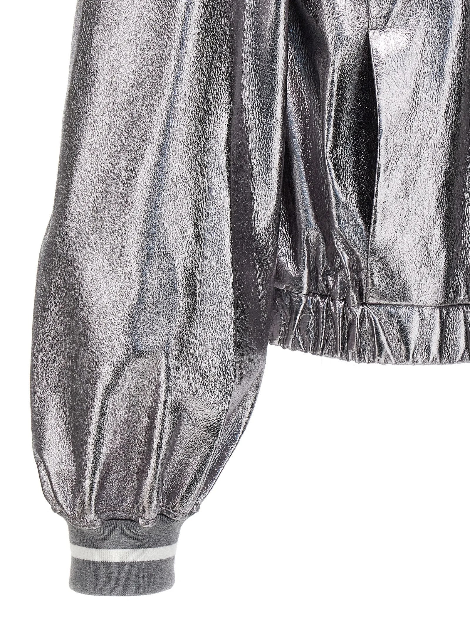 Brunello Cucinelli Silver Leather Bomber - IT42