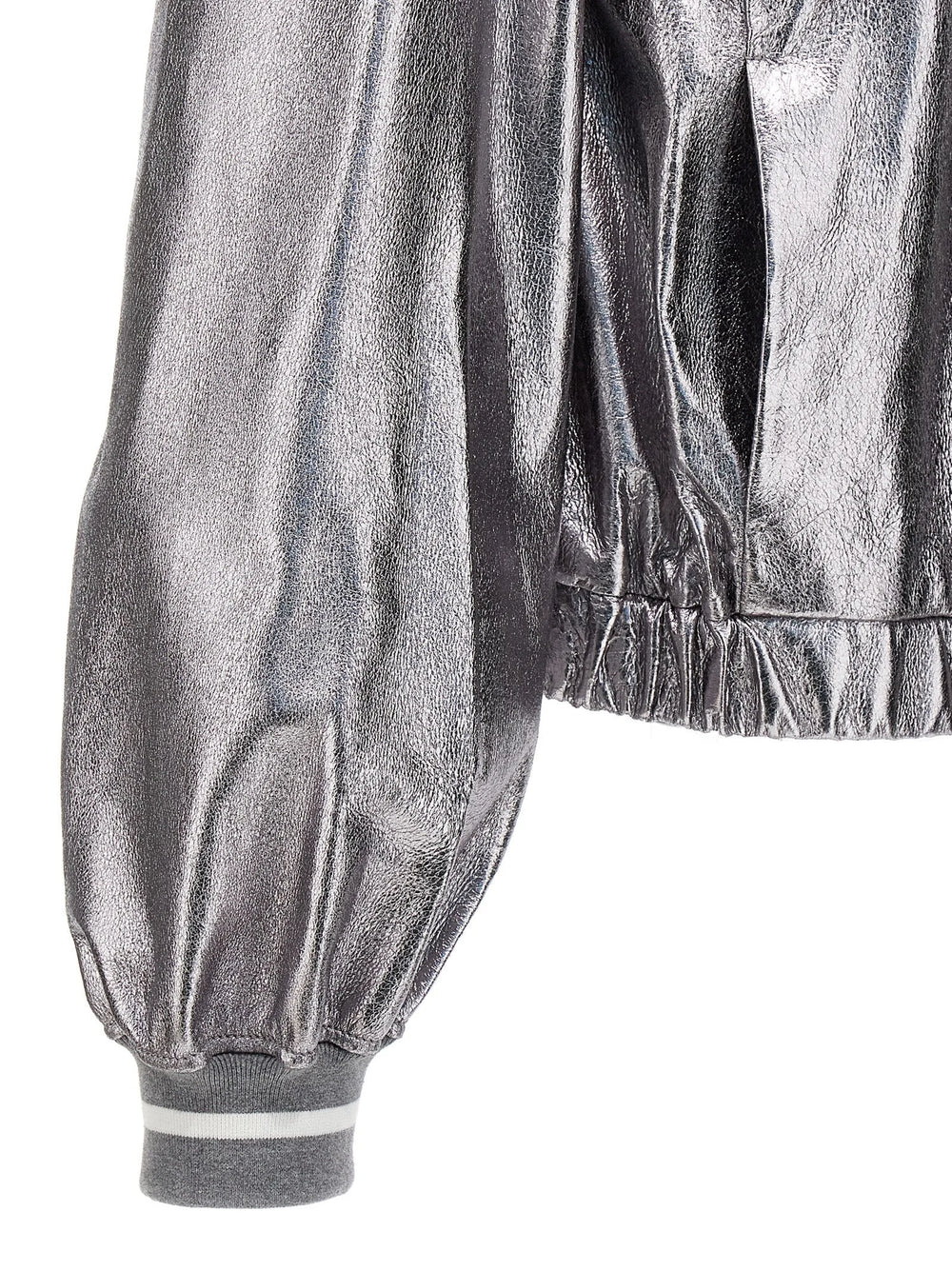 Brunello Cucinelli Silver Leather Bomber - IT42