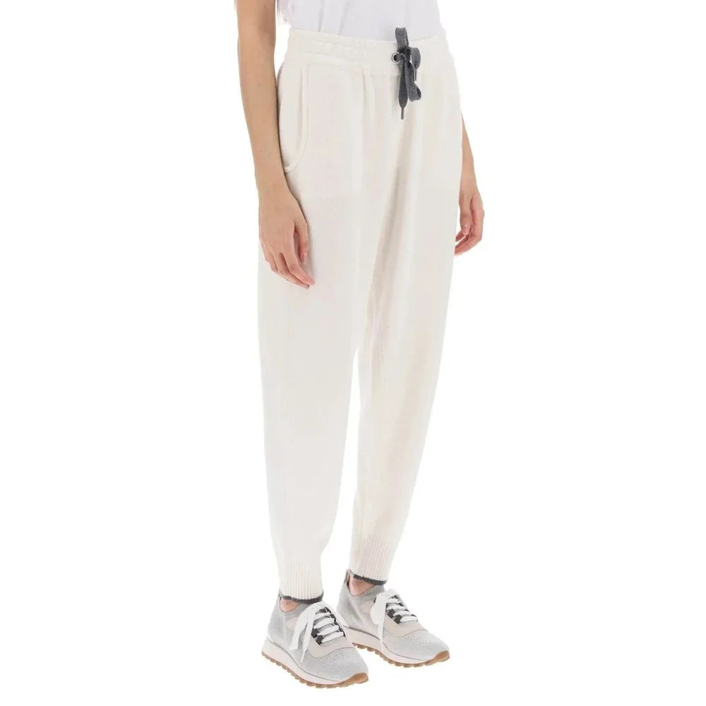 Brunello Cucinelli White Cashmere Athletic Pants - S