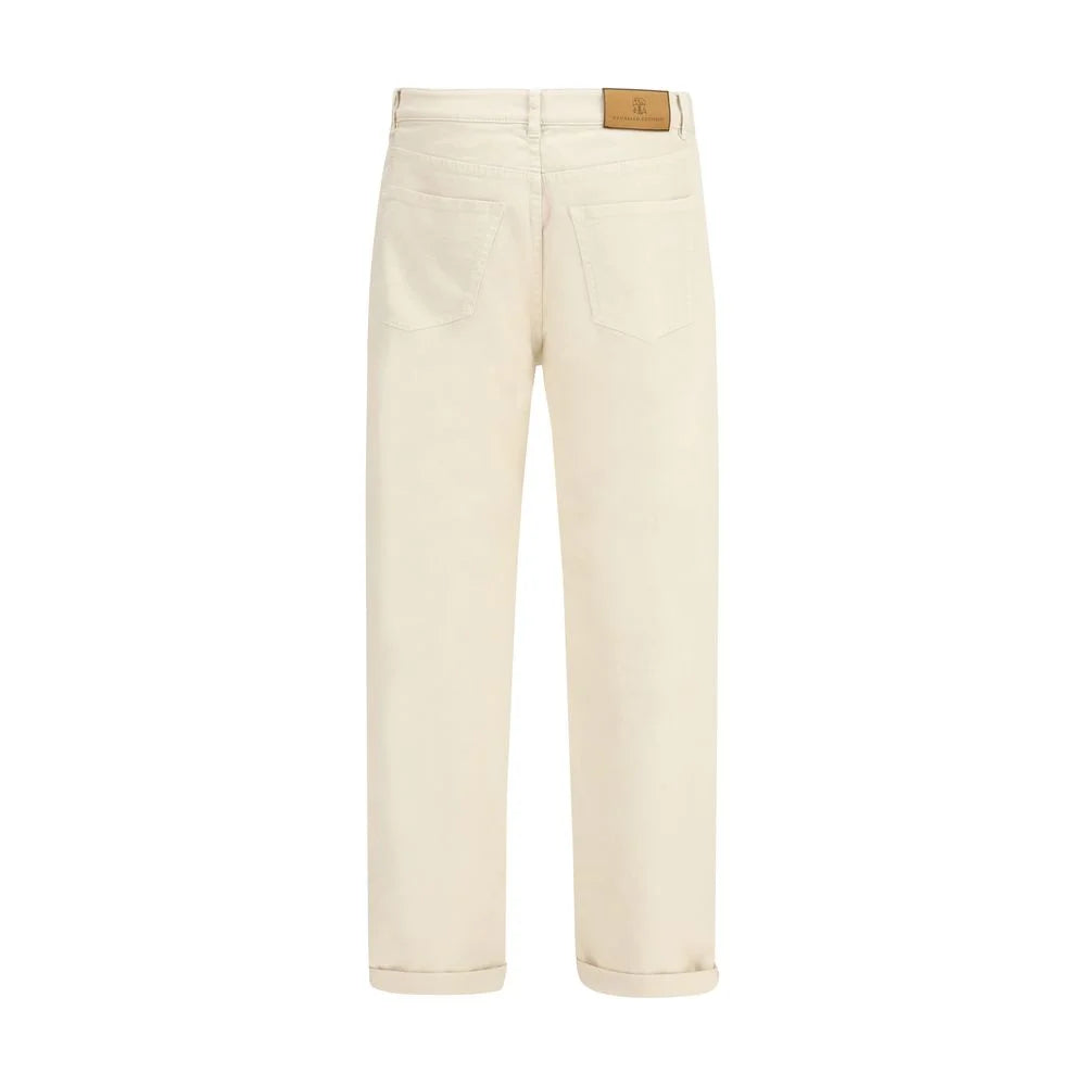 Brunello Cucinelli White Cotton High-Waisted Jean