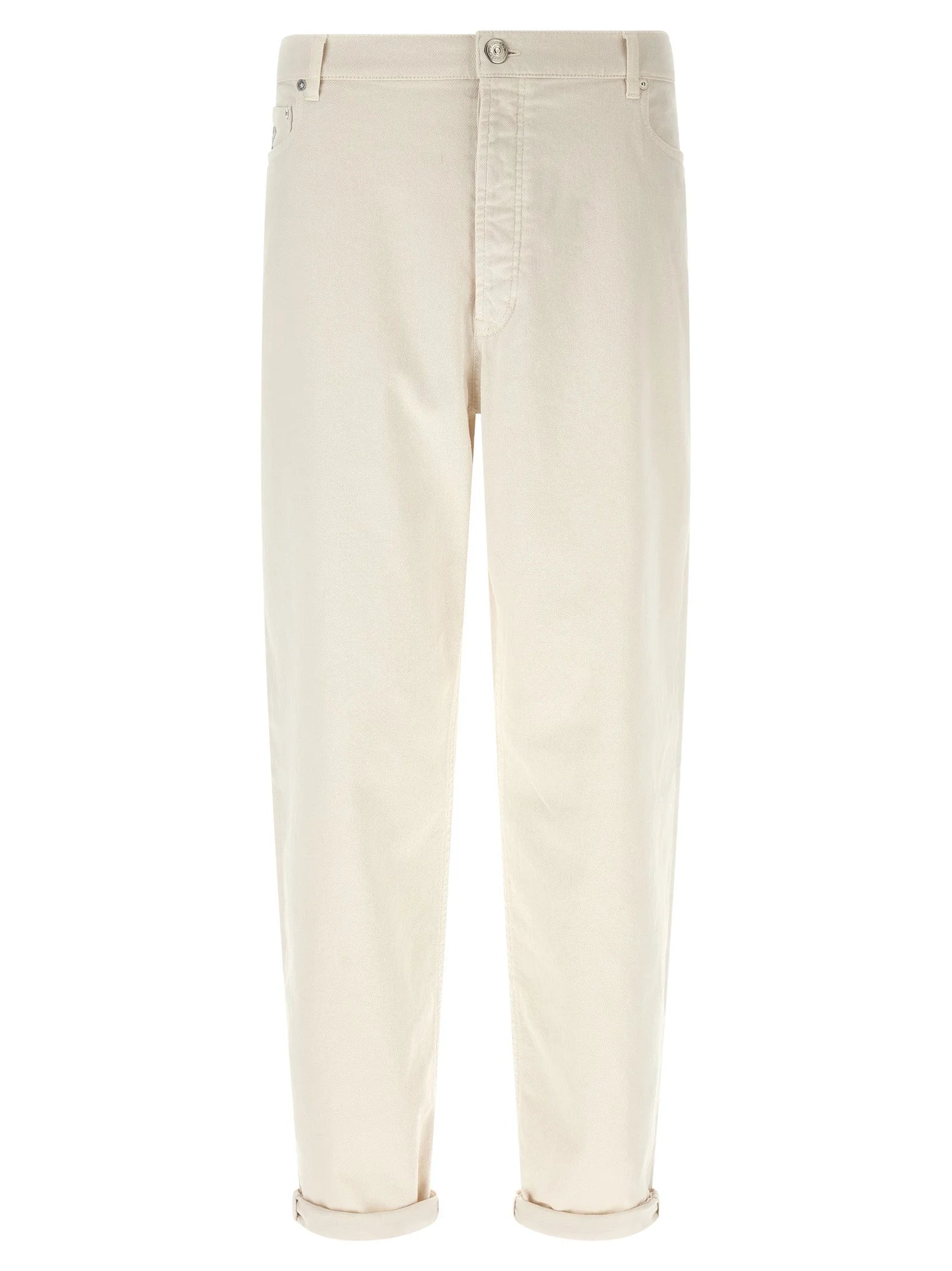Brunello Cucinelli White Cotton Relaxed Fit Jeans