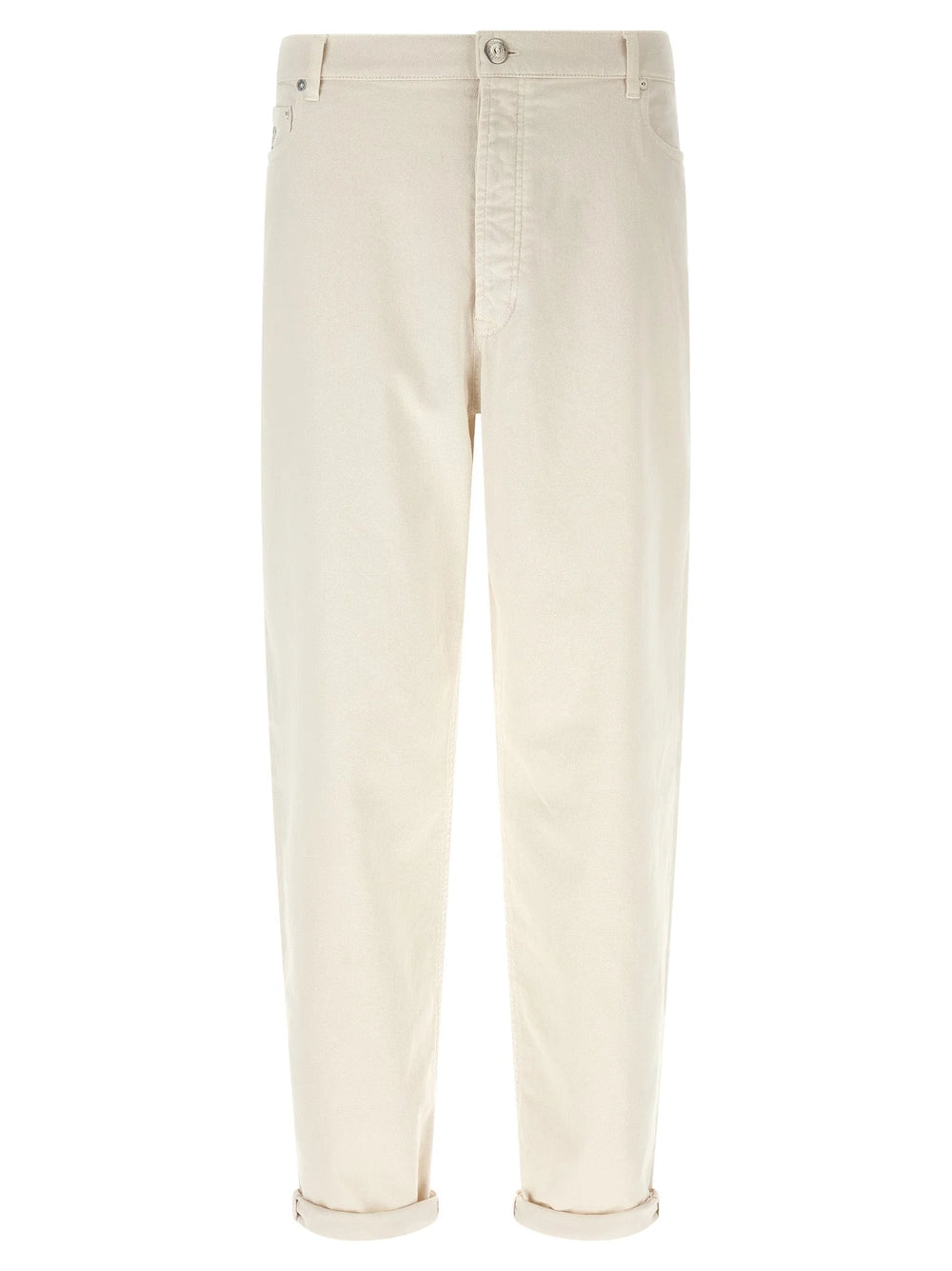 Brunello Cucinelli White Cotton Relaxed Fit Jeans