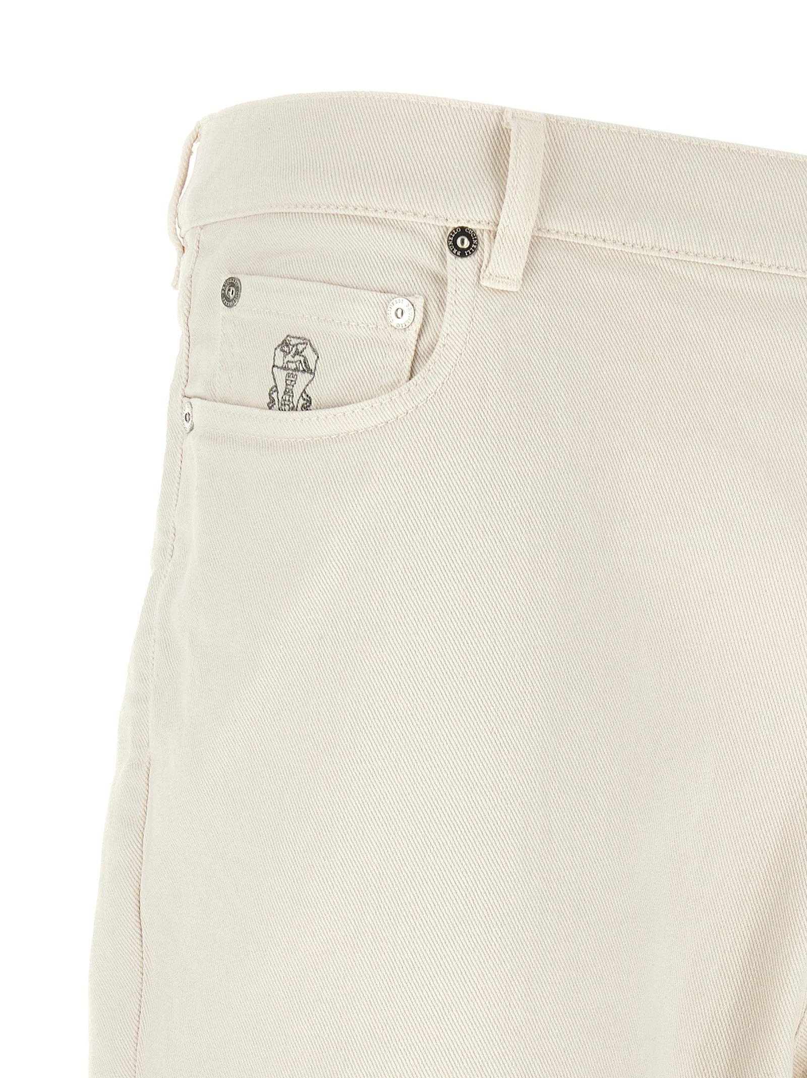 Brunello Cucinelli White Cotton Relaxed Fit Jeans