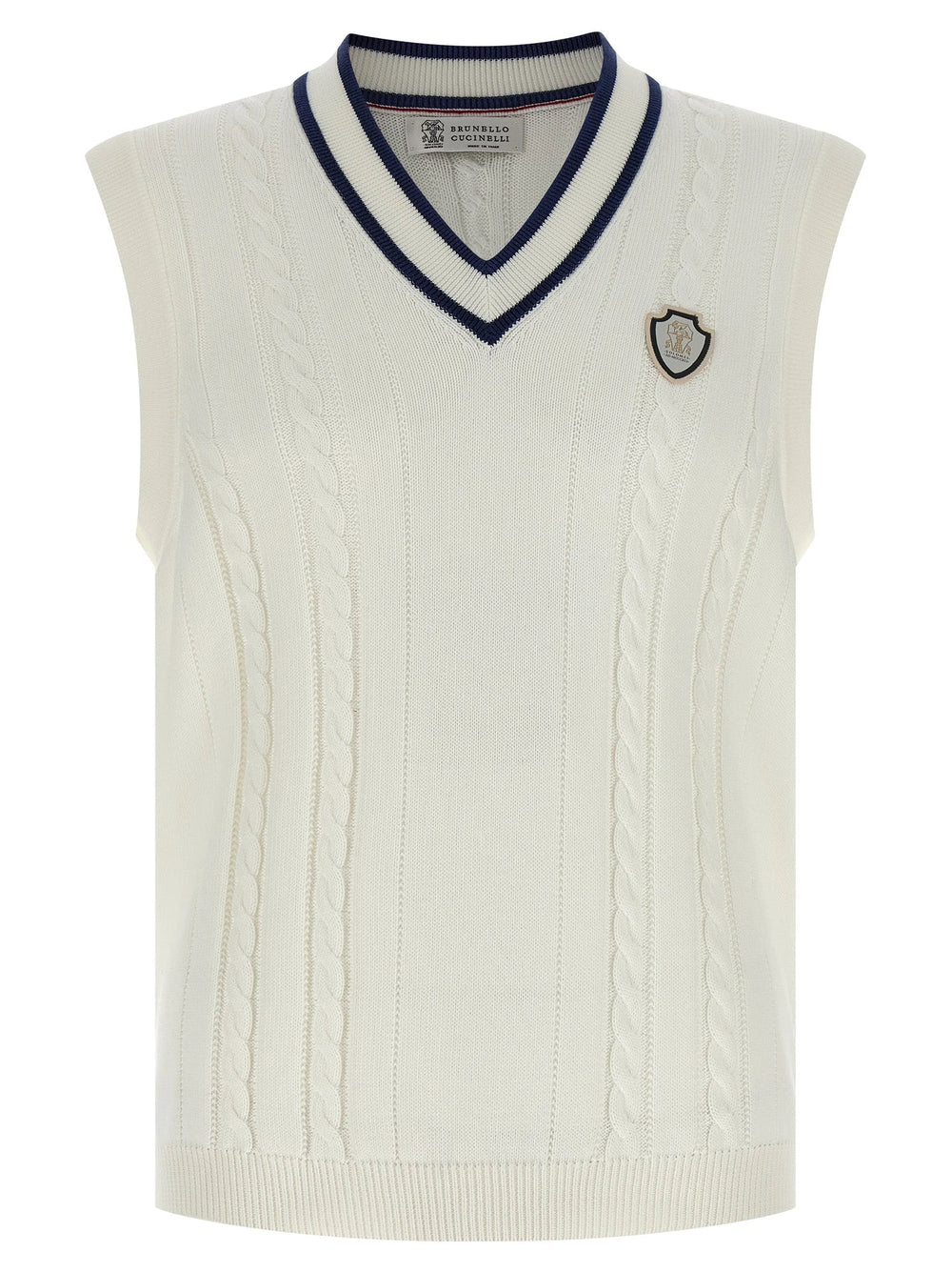 Brunello Cucinelli White Cotton Sleeveles Sweater - L