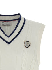 Brunello Cucinelli White Cotton Sleeveles Sweater - L