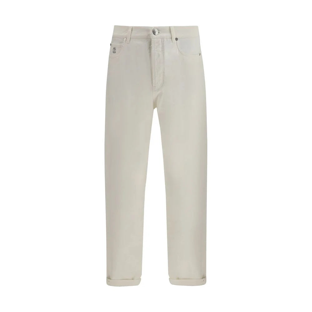 Brunello Cucinelli White Cotton Straight-Leg Jeans