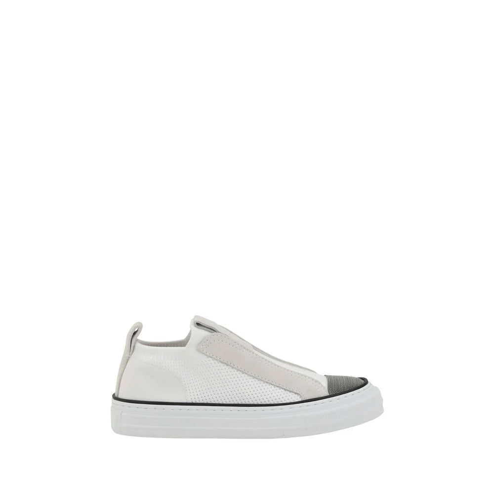 Brunello Cucinelli White Nylon Low Top Sneakers
