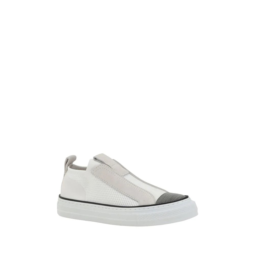 Brunello Cucinelli White Nylon Low Top Sneakers