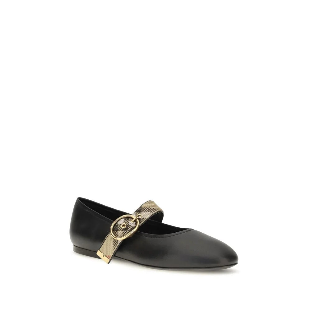 Burberry Black Calf Leather Bos Taurus Ballet Flats