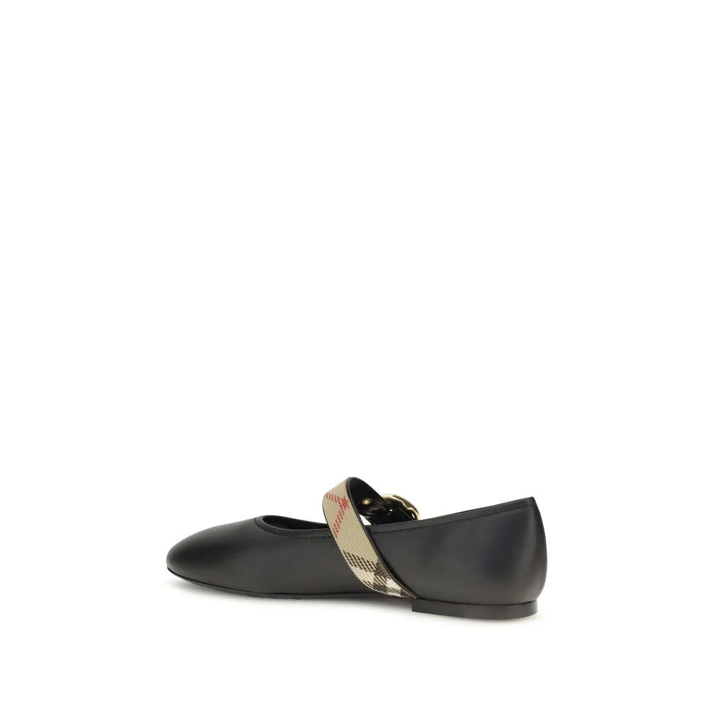 Burberry Black Calf Leather Bos Taurus Ballet Flats