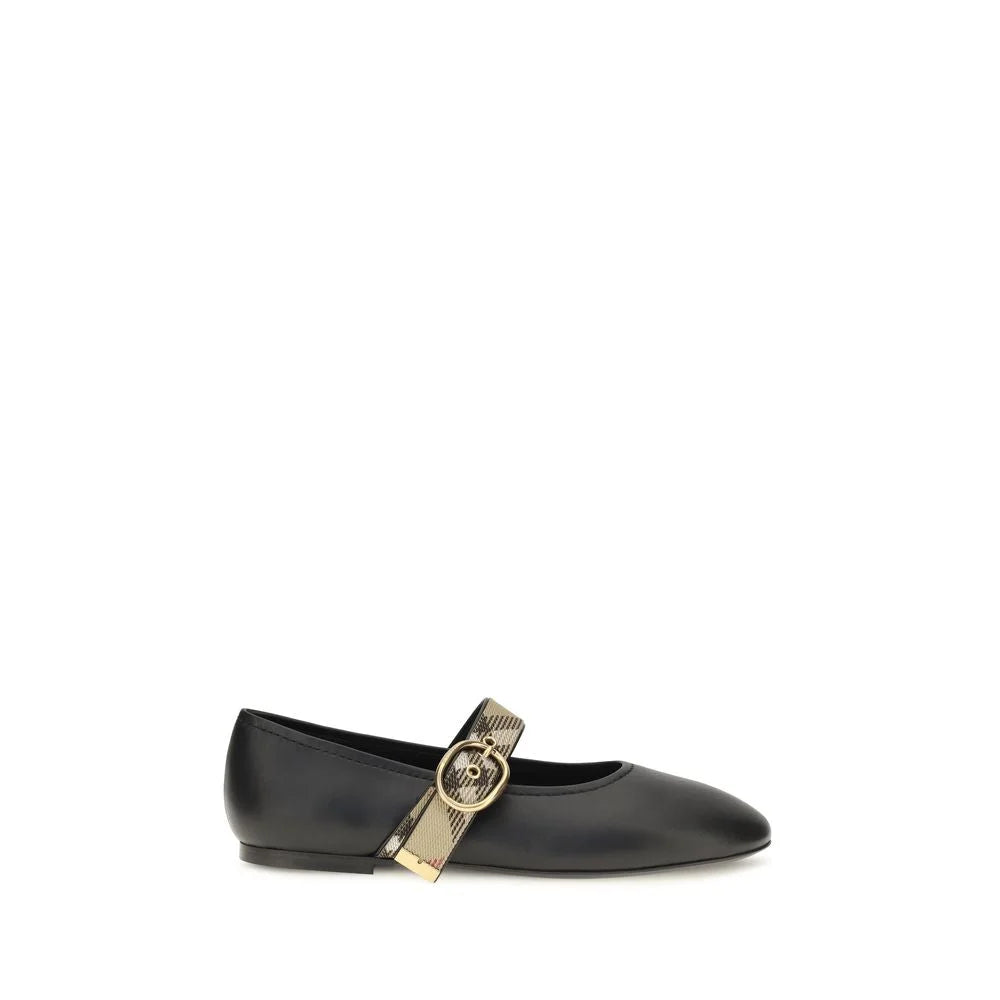 Burberry Black Calf Leather Bos Taurus Ballet Flats