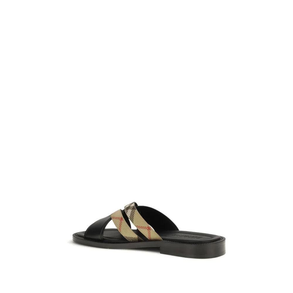 Burberry Black Calf Leather Bos Taurus Flat Sandals - EU43/US10