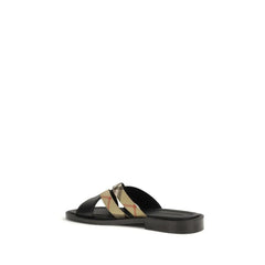 Burberry Black Calf Leather Bos Taurus Flat Sandals - EU43/US10