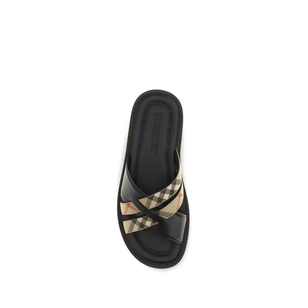 Burberry Black Calf Leather Bos Taurus Flat Sandals - EU43/US10