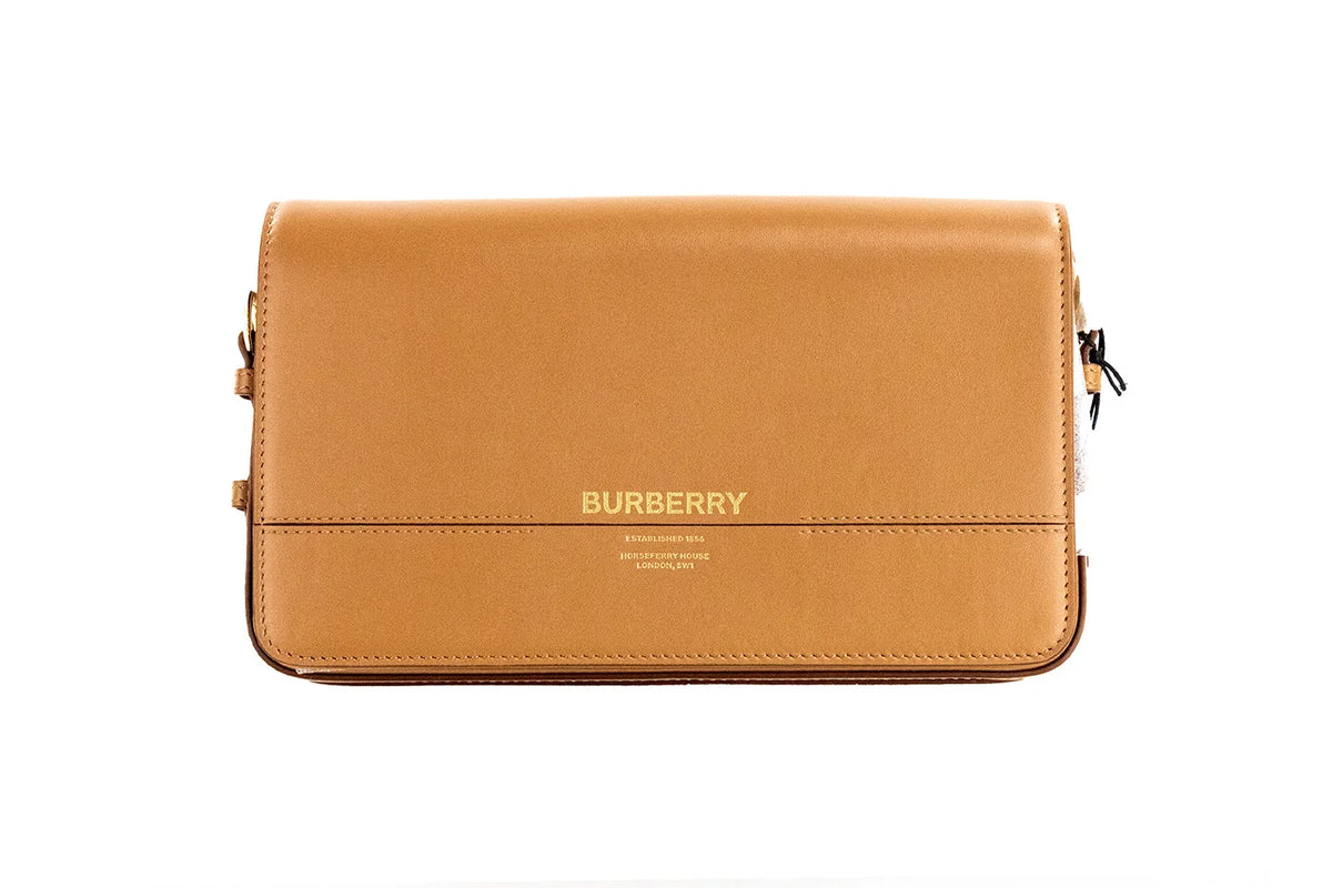 Burberry Grace Small Nutmeg Smooth Leather Flap Crossbody Clutch Handbag Purse - Cross Body Bags