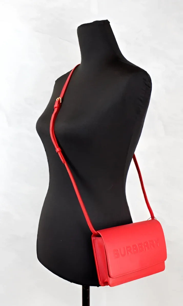 Burberry Hampshire Small Red Embossed Logo Smooth Leather Crossbody Bag - Cross Body Bags