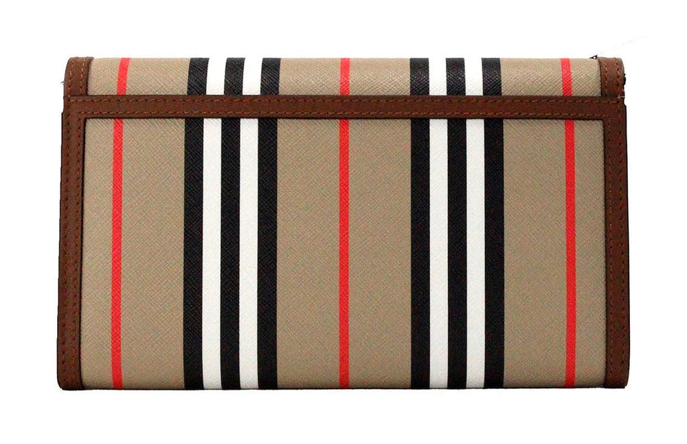 Burberry Hannah Icon Stripe Archive Tan E-Canvas Leather Wallet Crossbody Bag - Cross Body Bags