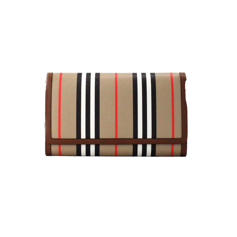 Burberry Hannah Icon Stripe Archive Tan E-Canvas Leather Wallet Crossbody Bag - Cross Body Bags