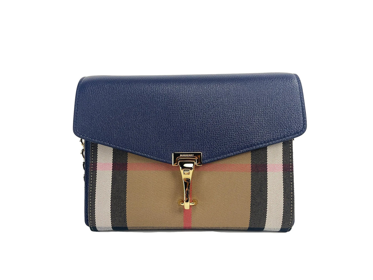 Burberry Macken Small Regency Blue House Check Leather Crossbody Bag - Cross Body Bags