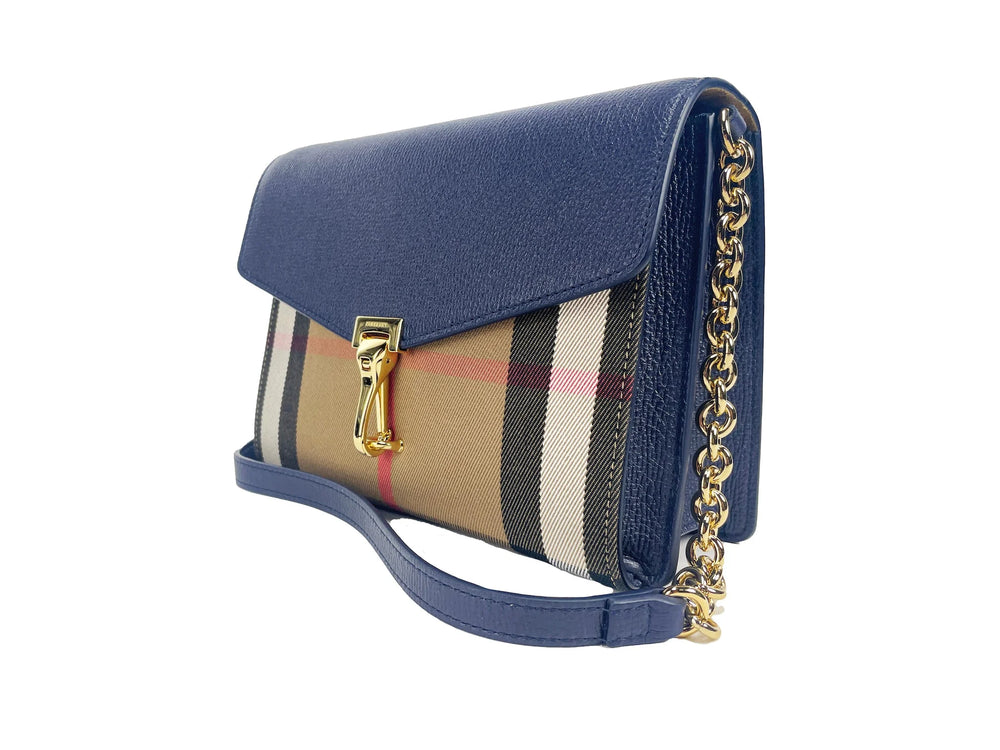 Burberry Macken Small Regency Blue House Check Leather Crossbody Bag - Cross Body Bags