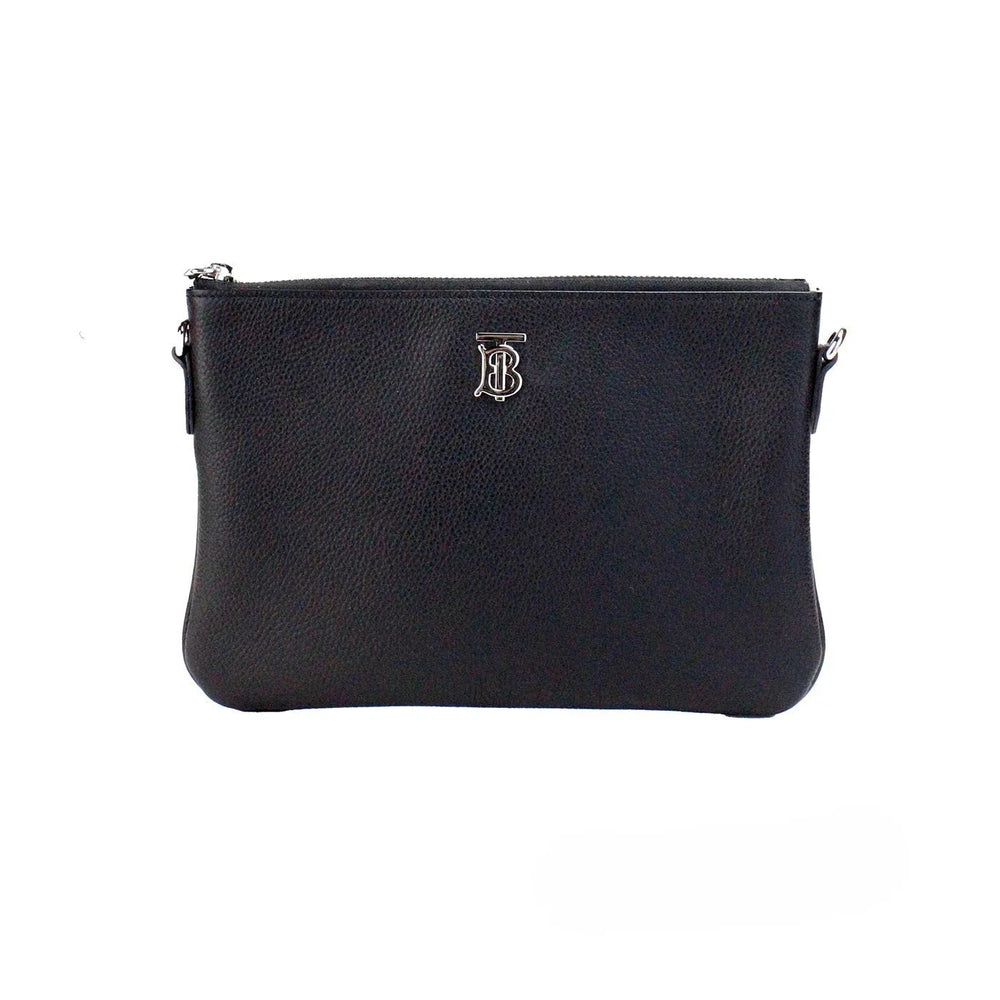Burberry Peyton Monogram Black Leather Pouch Crossbody Bag Purse