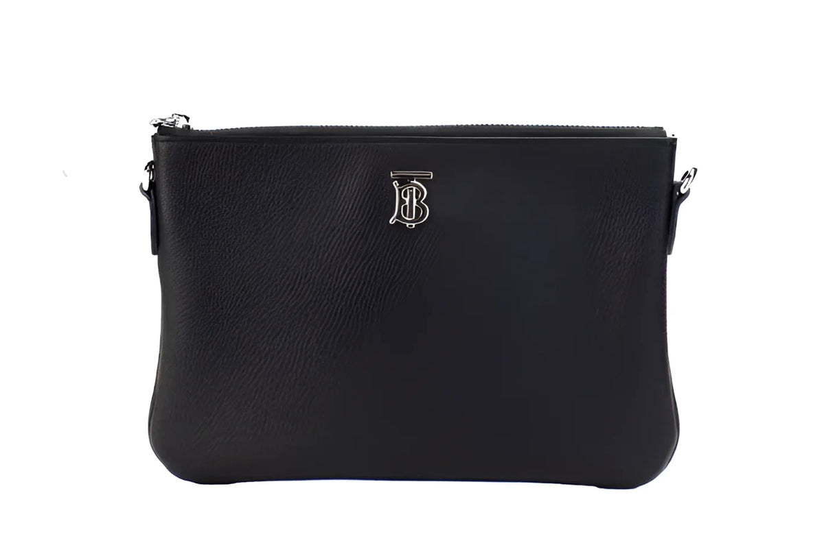 Burberry Peyton Monogram Black Leather Pouch Crossbody Bag Purse - Cross Body Bags