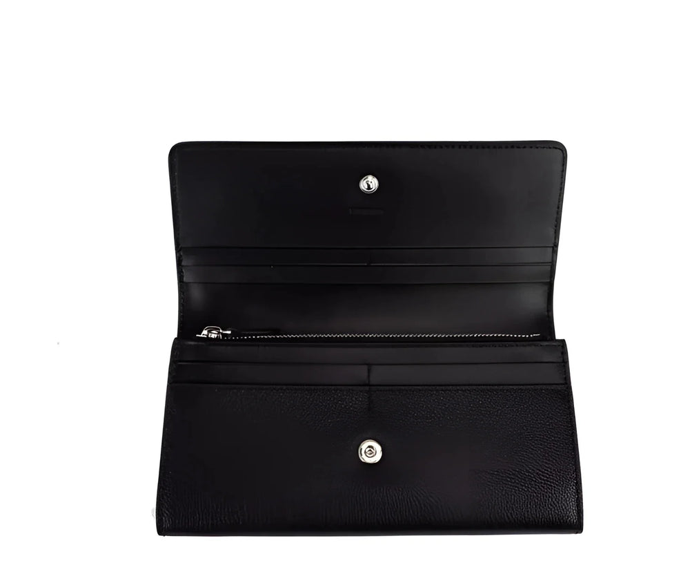 Burberry Porter Black Grained Leather Branded Logo Embossed Clutch Flap Wallet - Wallets