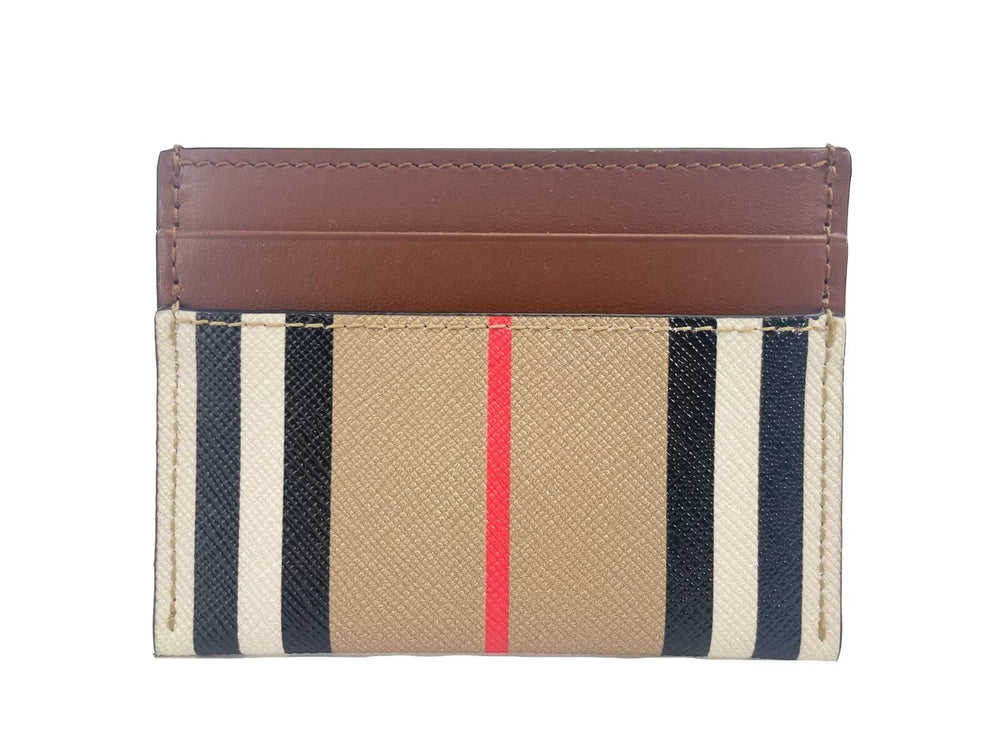 Burberry Sandon Tan Canvas Check Printed Leather Slim Card Case Wallet - Card Cases