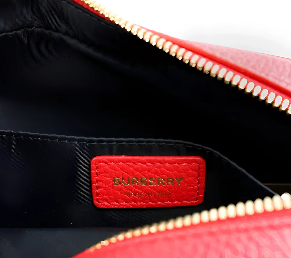 Burberry Small Branded Bright Red Grainy Leather Camera Crossbody Bag - Cross Body Bags