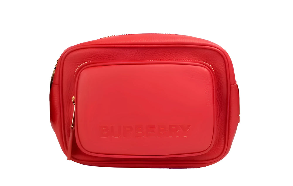 Burberry Small Branded Bright Red Grainy Leather Camera Crossbody Bag - Cross Body Bags