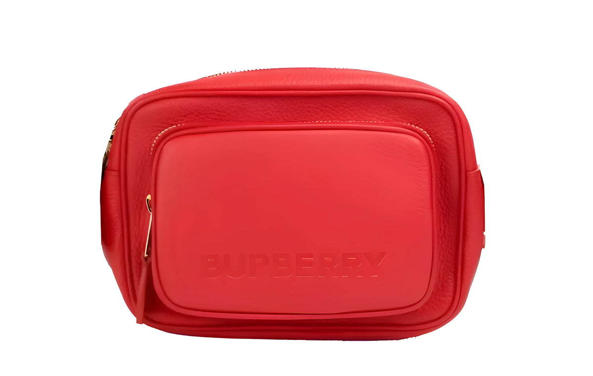 Burberry Small Branded Bright Red Grainy Leather Camera Crossbody Bag - Cross Body Bags