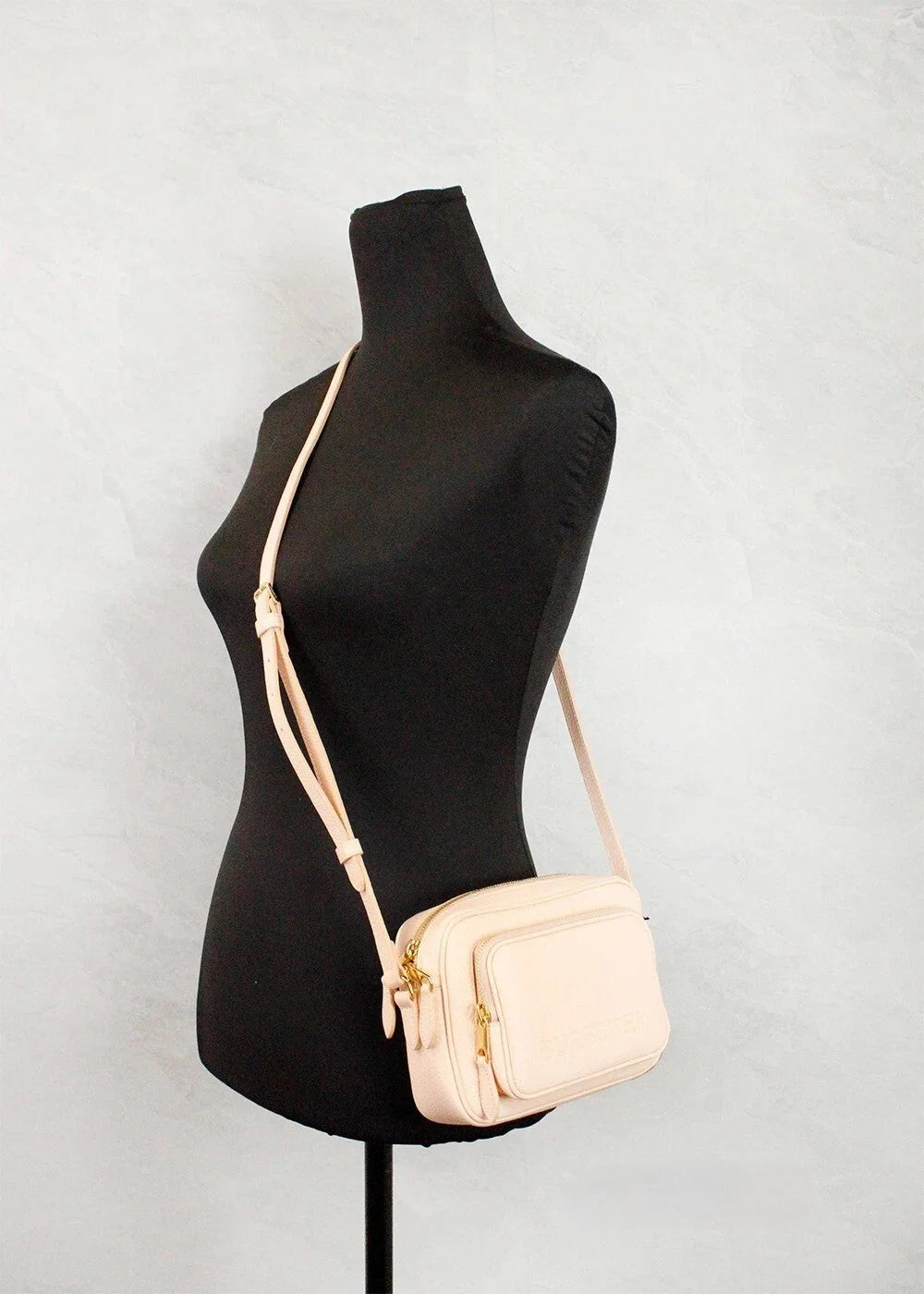 Burberry Small Branded Peach Pink Grainy Leather Camera Crossbody Bag