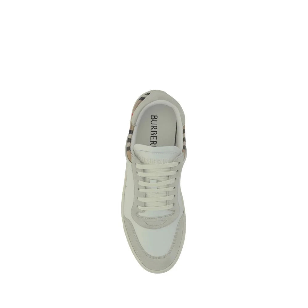 Burberry White Calf Leather Bos Taurus Low Top Sneakers