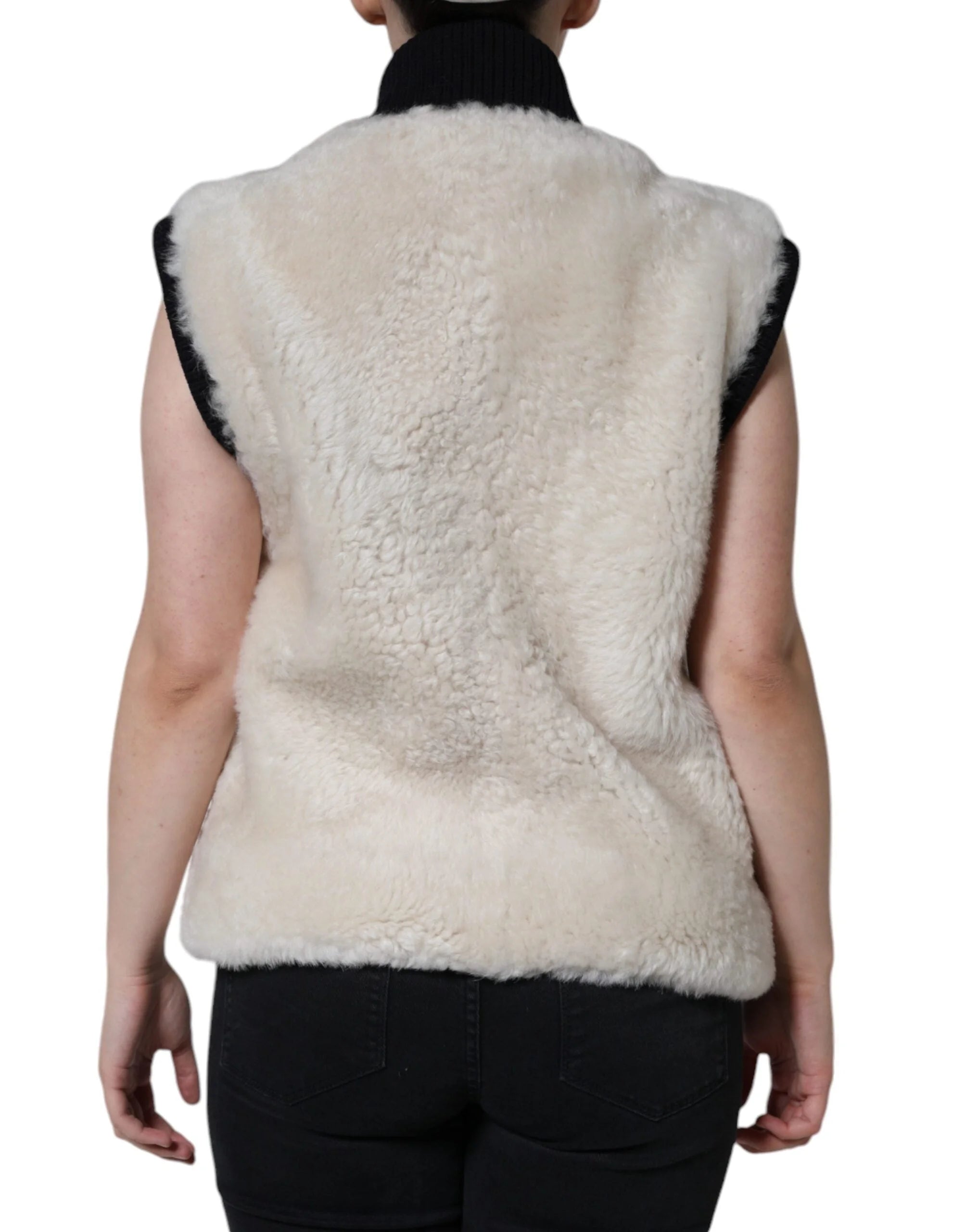 Burberry White WARRENFORD Shearling Leather Vest Coat Jacket - IT44 | L - Vests