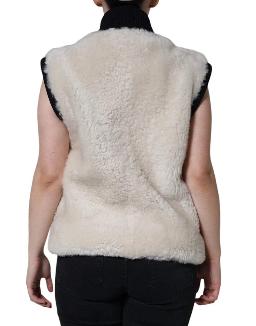 Burberry White WARRENFORD Shearling Leather Vest Coat Jacket - IT44 | L - Vests