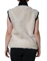 Burberry White WARRENFORD Shearling Leather Vest Coat Jacket - IT44 | L - Vests