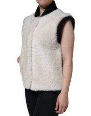 Burberry White WARRENFORD Shearling Leather Vest Coat Jacket - IT44 | L - Vests