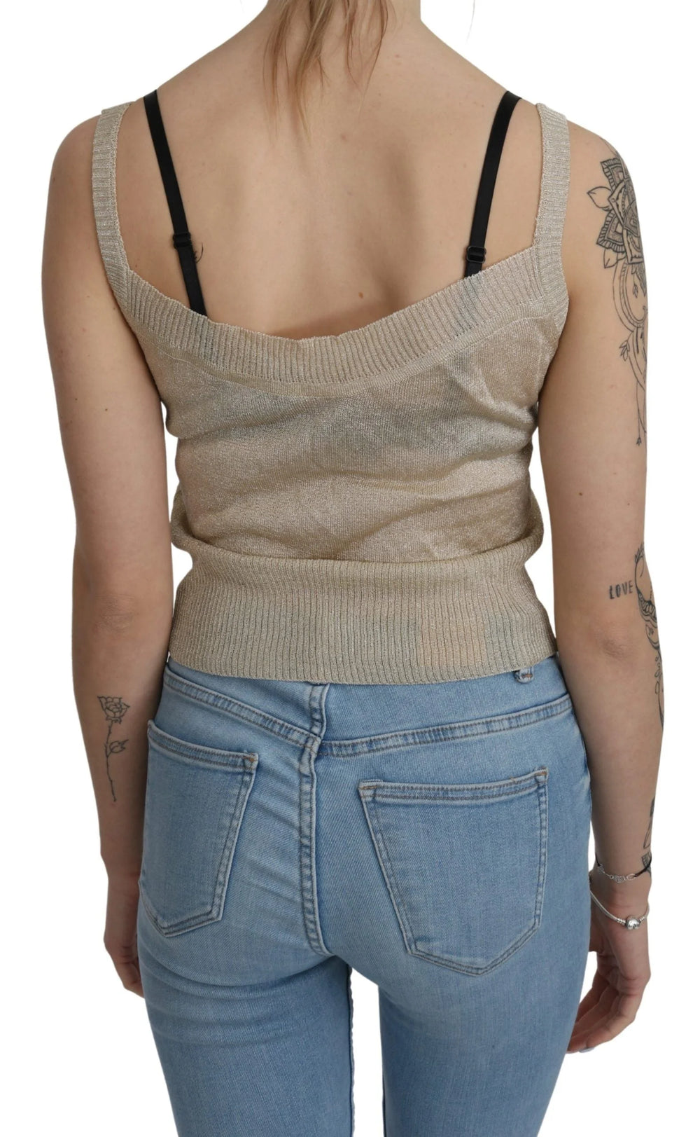 BYBLOS Beige Sleeveless Spaghetti Strap Tank See Through Top - Tank Tops