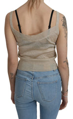BYBLOS Beige Sleeveless Spaghetti Strap Tank See Through Top - Tank Tops