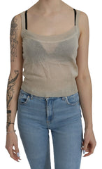 BYBLOS Beige Sleeveless Spaghetti Strap Tank See Through Top - Tank Tops