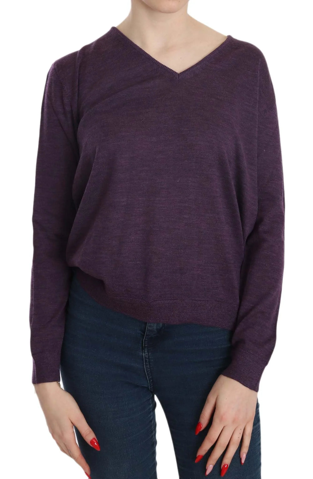 BYBLOS Purple V-neck Long Sleeve Pullover Top - XXL - Sweaters