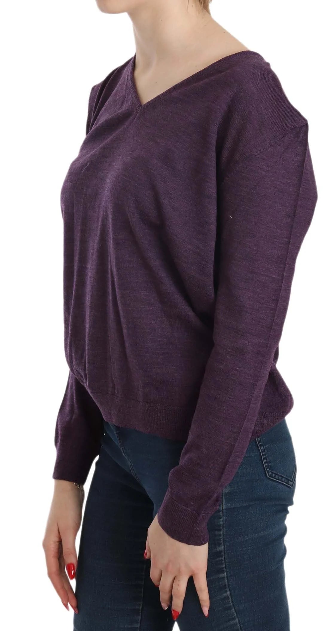 BYBLOS Purple V-neck Long Sleeve Pullover Top - XXL - Sweaters